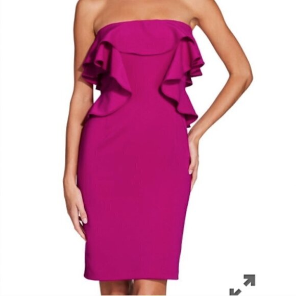 Alexia Admor Pink Magenta Ruffle Strapless Sheath Mini Dress, size 6 - Picture 1 of 15